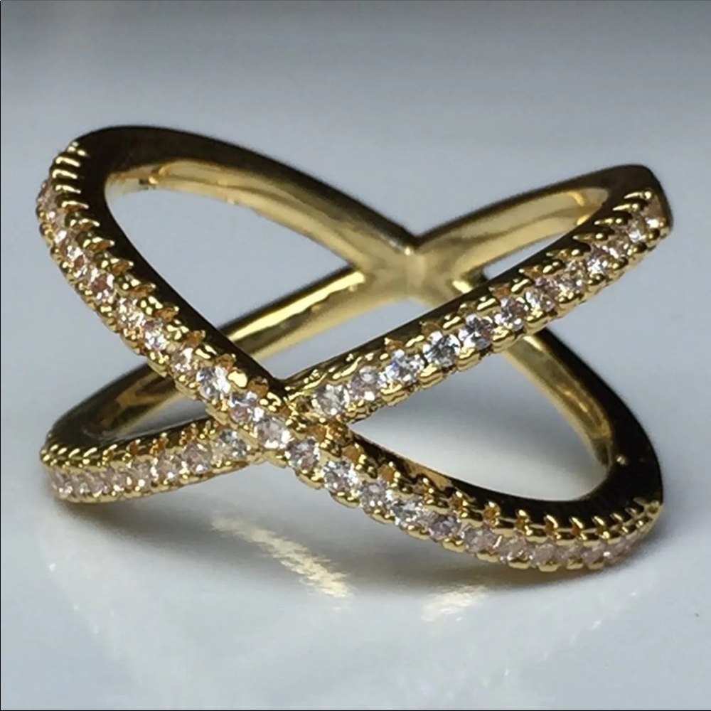 Gold plated criss cross x ring size 6
